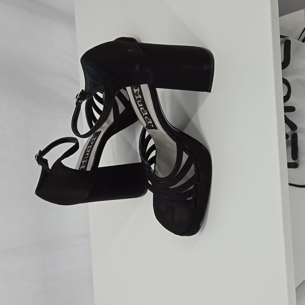 Mudd Vintage 90s Strappy Satin High Heels Black Ankle Strap Shoe Size 7 - Picture 4 of 11